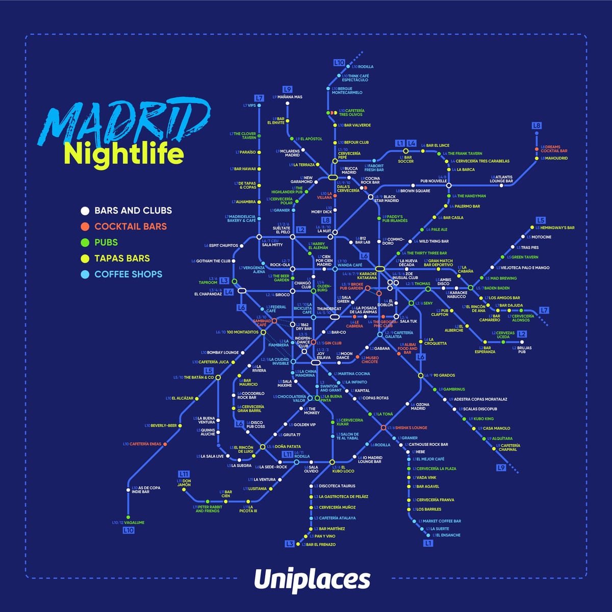 แผนที่ของมาดริดชีวิตกลางคื