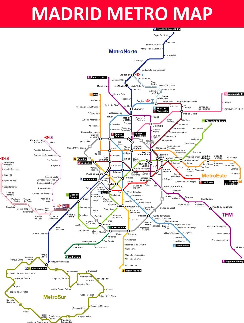 เมโทรเดอมาดริดบนแผนที่