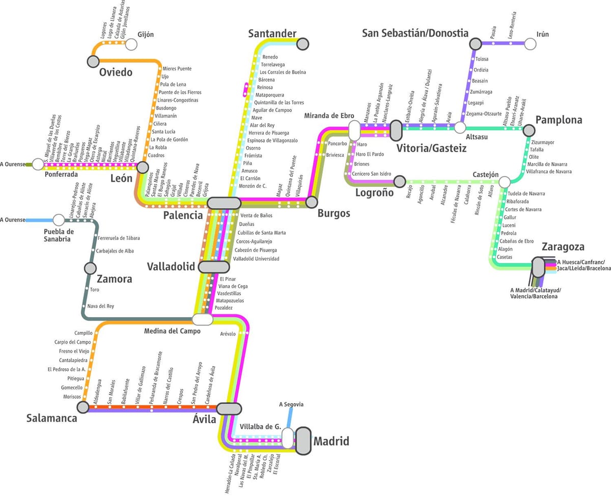 แผนที่ของ renfe รถไฟบนแผนที่แมดริด