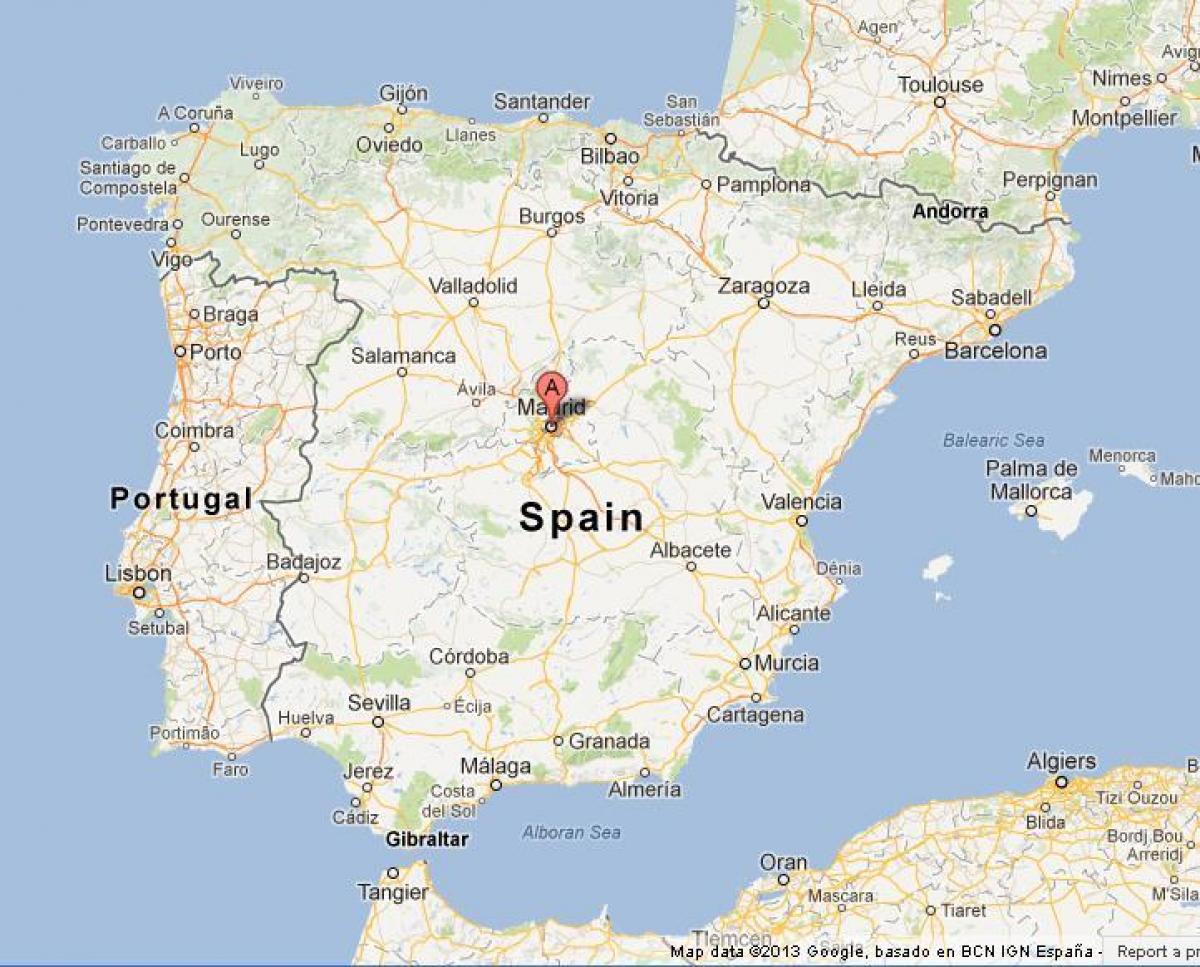 แผนที่ของสเปนแสดงมาดริด