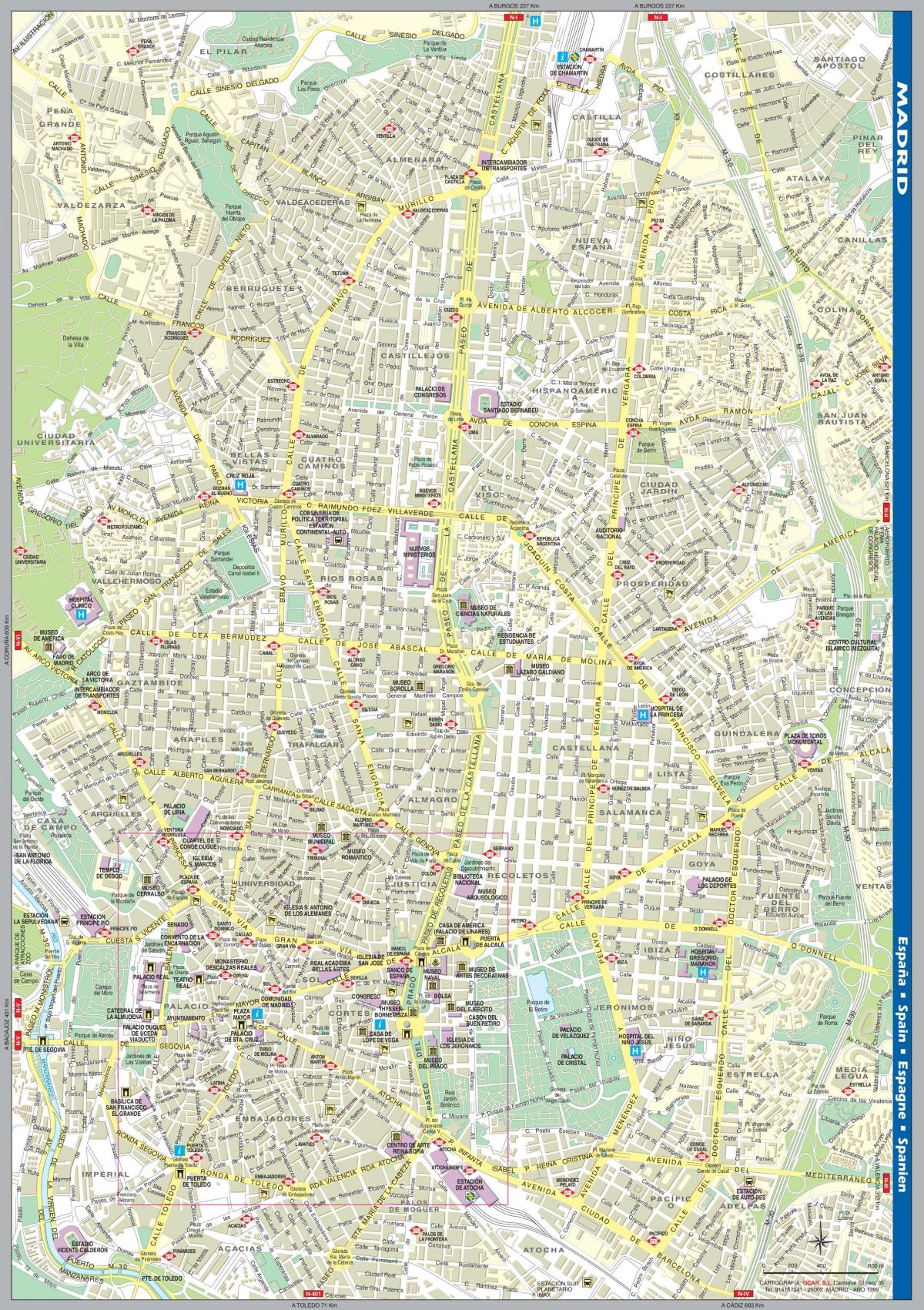 ถนนแผนที่ของมาดริดศูนย์กลางเมือง